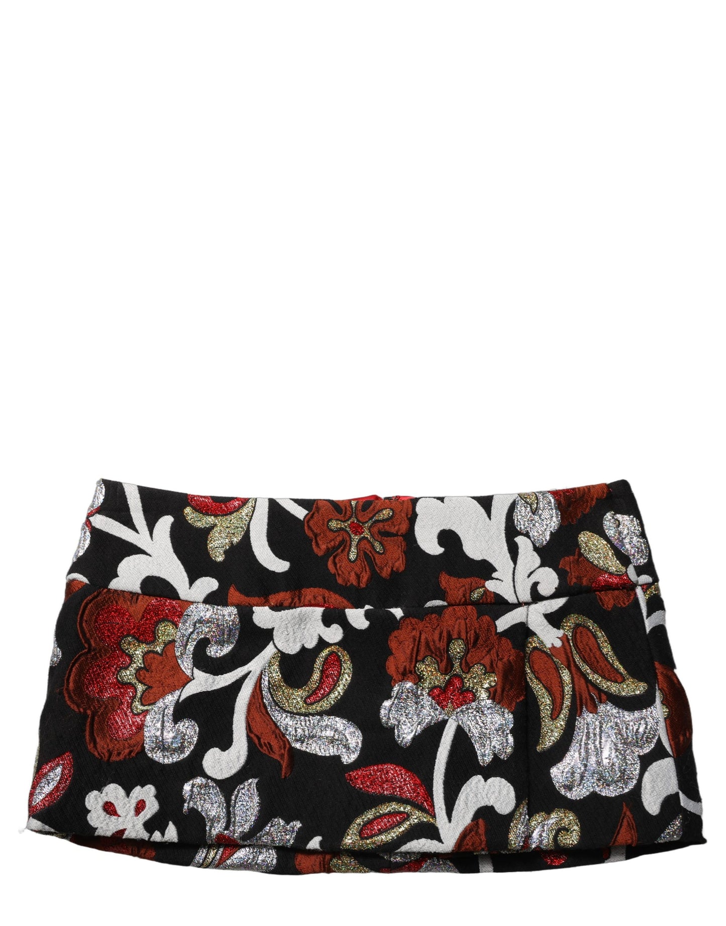 Black Floral Jacquard Mid Waist Mini Skirt