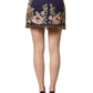 Purple Floral Embellsihed MidWaist Mini Skirt
