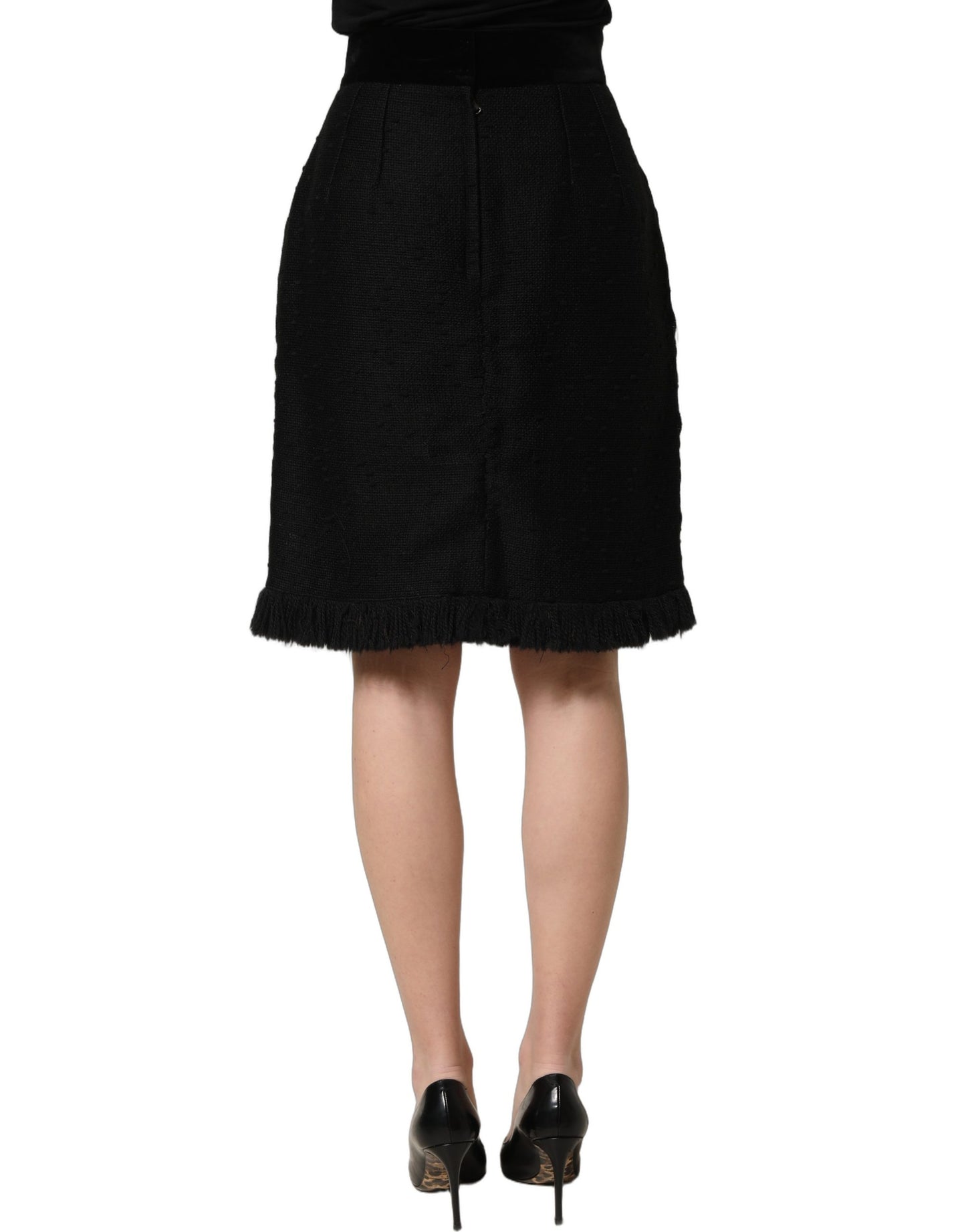 Black High Waist Pencil Cut Knee Length Skirt