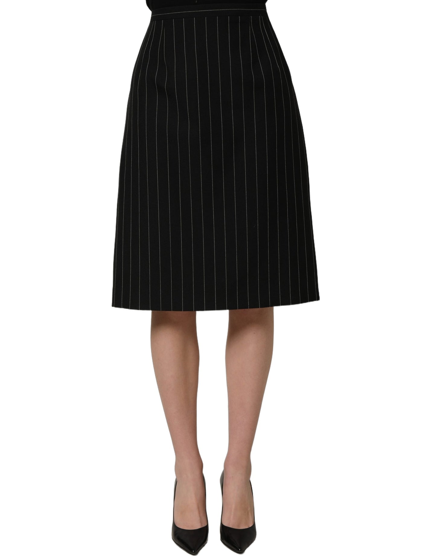 Black Pinstriped HighWaist Pencil Cut Skirt