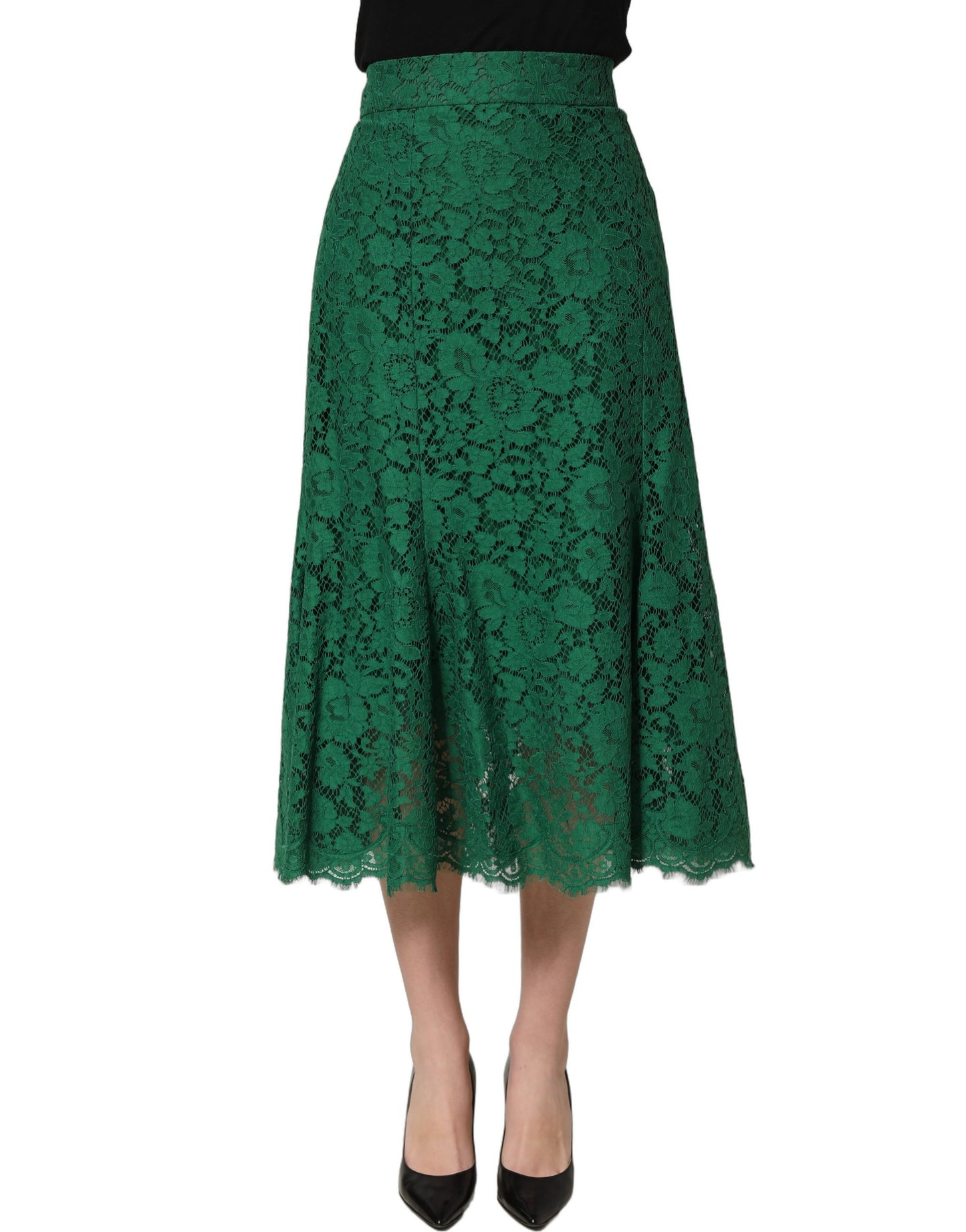 Green Lace High Waist Mermaid Midi Skirt
