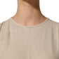 Beige Cotton Lace Detailing Round Neck Top