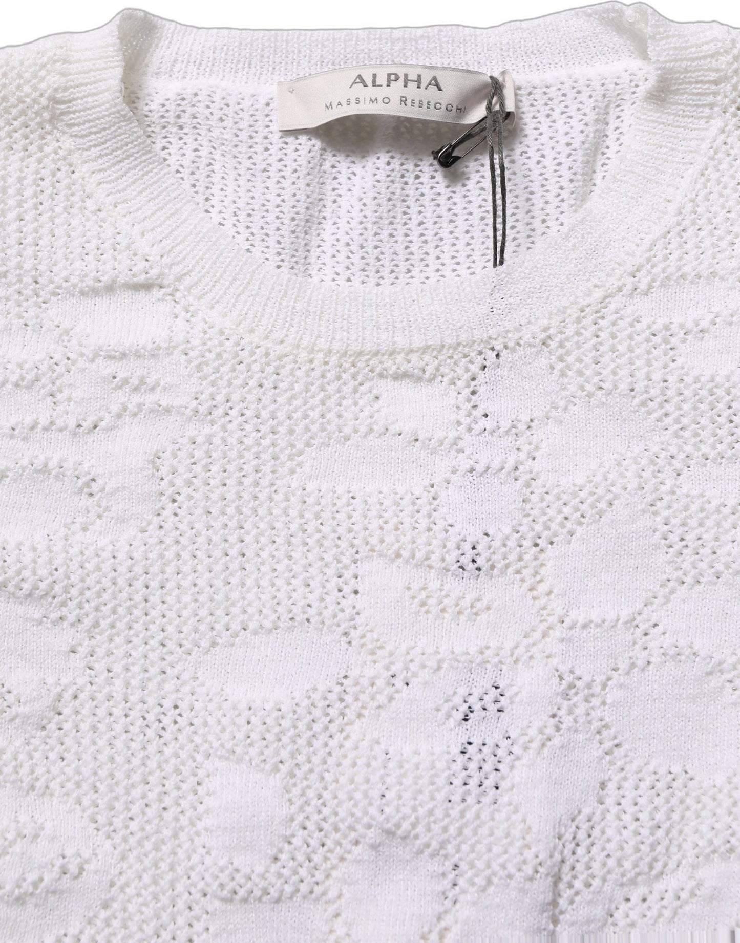 White Floral Lace Knit Fabric Short Sleeves Blouse Top