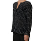 Black SIlk Long Sleeves Deep V-neck Blouse Top