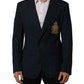 Blue Wool Logo Single Breasted Coat Jacket