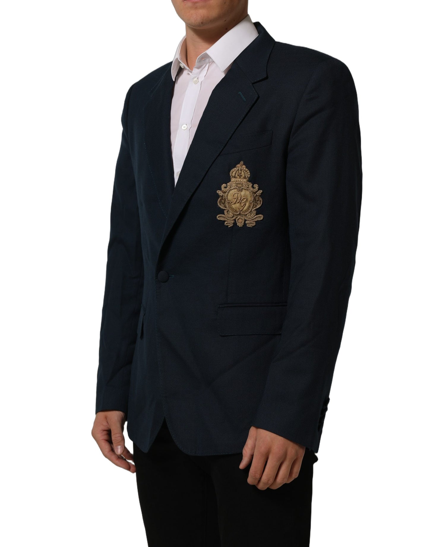 Blue Wool Logo Single Breasted Coat Jacket