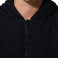 Black Cotton Full Zip Hooded Bomber Jacket