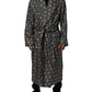 Black White Silk Men Wrap Robe Coat Jacket