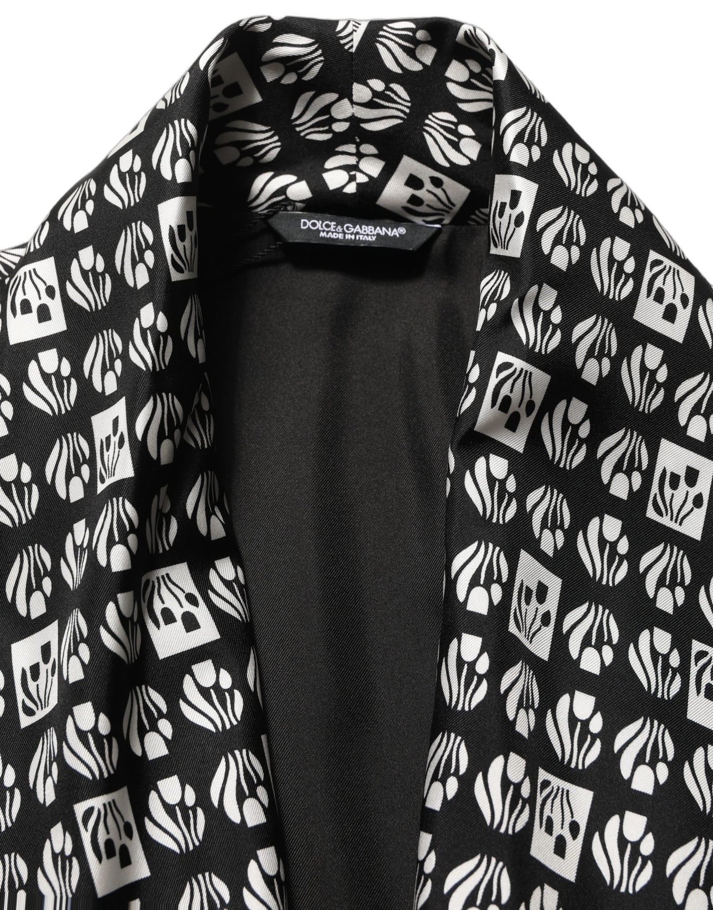 Black White Silk Men Wrap Robe Coat Jacket