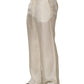 Off White Silk Straight Wide Leg Trouser Pants