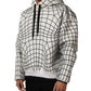 White Black WarpGrid Pattern Hoodie Sweater