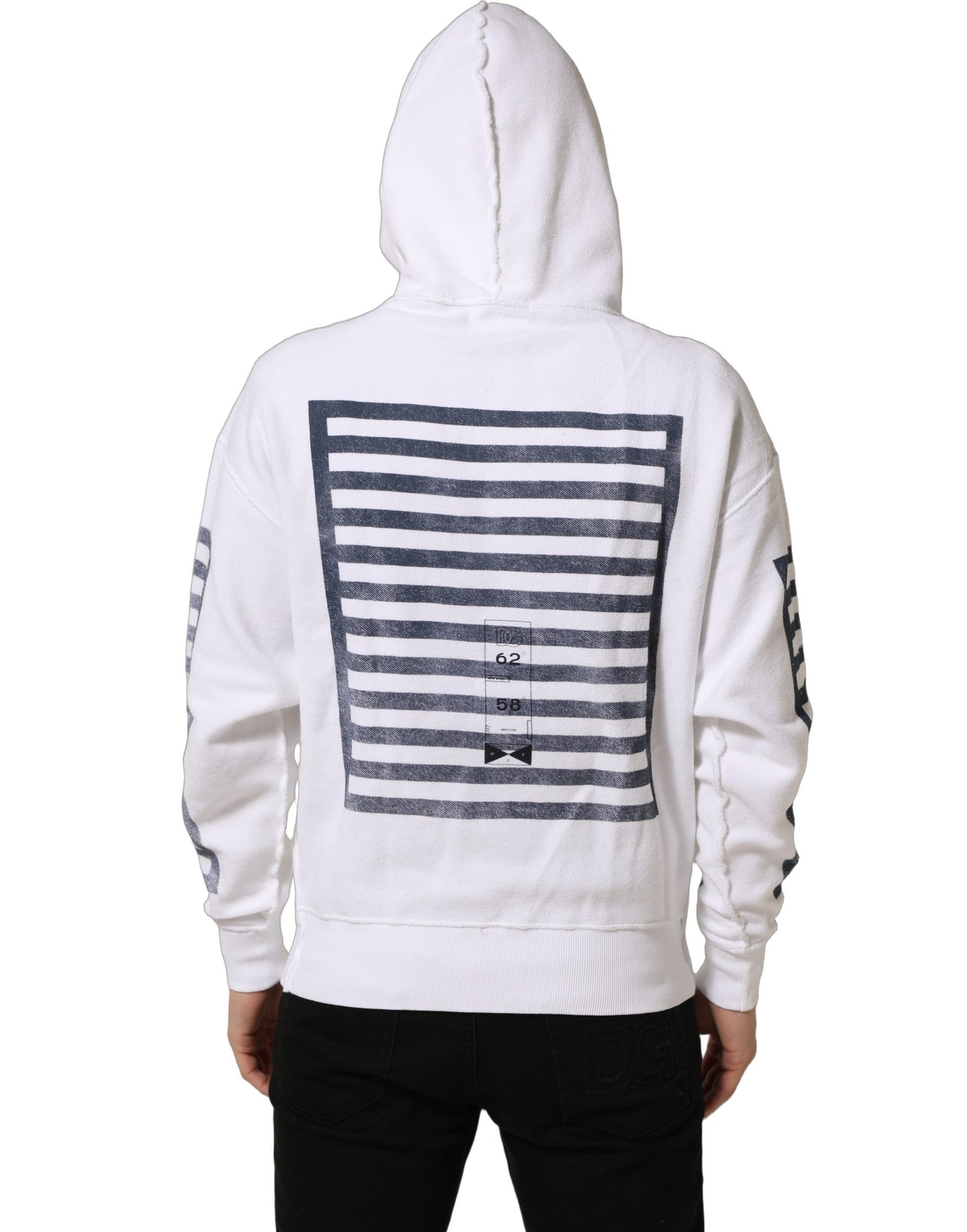 White Blue Stripe Hooded Sweatshirt Sweater
