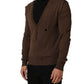 Brown Flax Buttoned V-neck Pullover Sweater