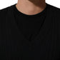 Black Silk Blend V-neck Pullover Men Sweater