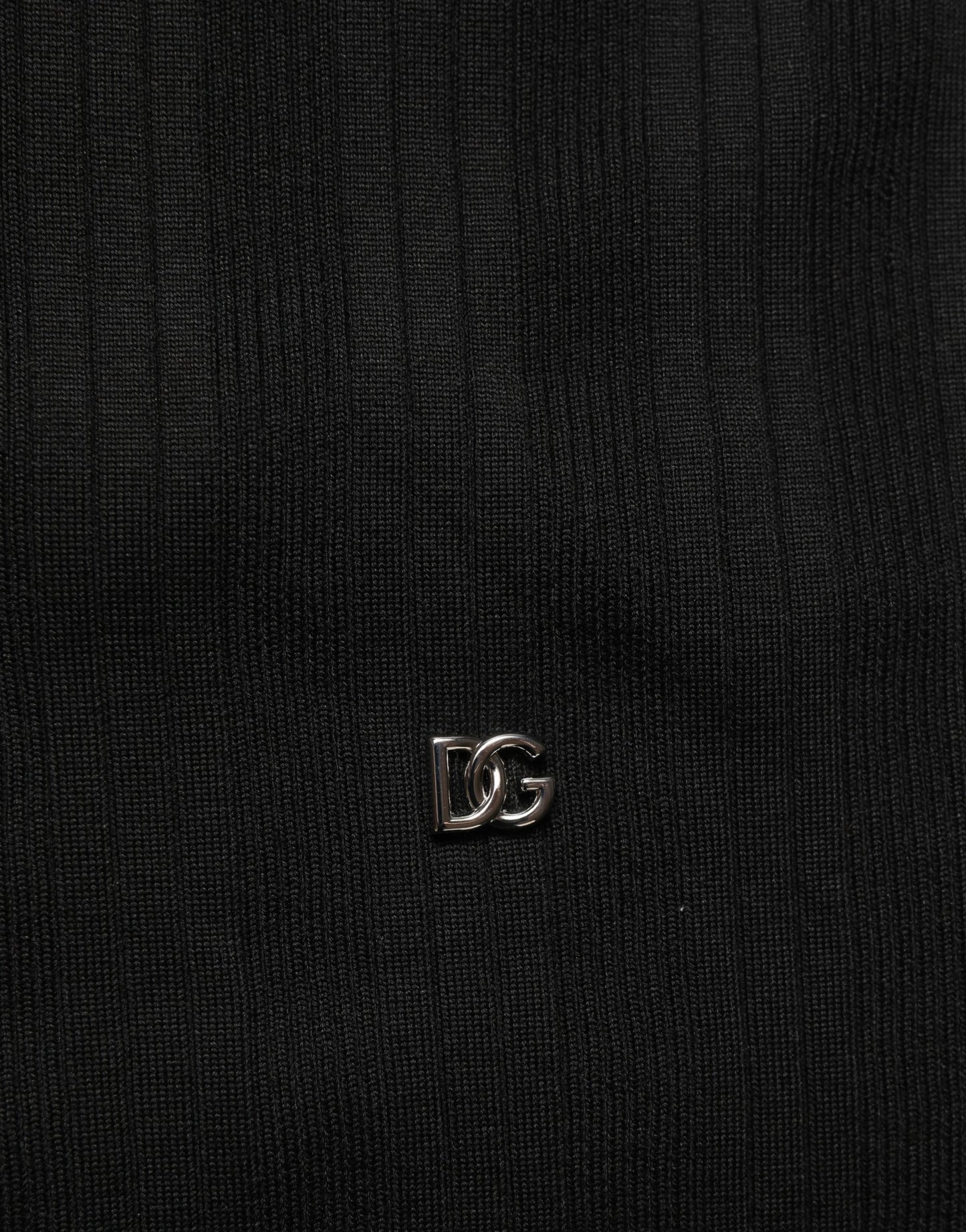 Black Silk Blend Henley Pullover Men Sweater