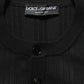 Black Silk Blend Henley Pullover Men Sweater