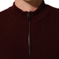 Burgundy Wool Half Zip Men Pullover Sweater