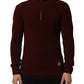 Burgundy Wool Half Zip Men Pullover Sweater