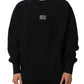 Black Logo Plaque Cotton Crew Neck Pullover Sweater
