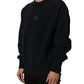 Black Logo Plaque Cotton Crew Neck Pullover Sweater