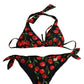 Black Cherry Print Nylon Bikini 2 Piece Swimwear