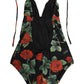 Black Rose Print One Piece Swimsuit Swimwear
