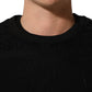 Black Cotton Floral Lace Crew Neck T-shirt