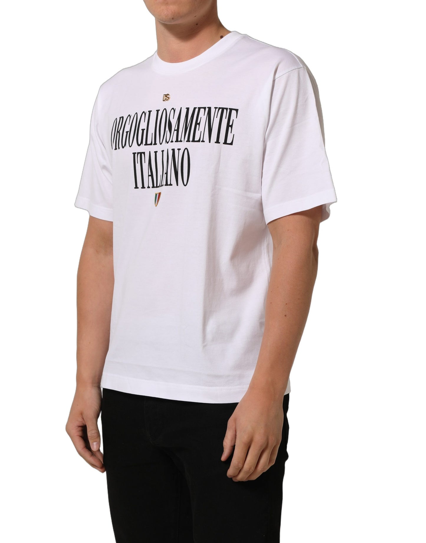 White Logo Round Neck Short Sleeves T-shirt