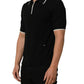 Black Cotton Collared Short Sleeves Men Polo T-shirt