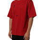 Red Cotton Graphic Print Crew Neck T-shirt