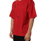 Red Cotton Graphic Print Crew Neck T-shirt