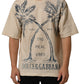 Beige Cotton Graphic Print Crew Neck  T-shirt