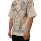 Beige Cotton Graphic Print Crew Neck  T-shirt