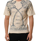 Beige Cotton Graphic Print Crew Neck T-shirt