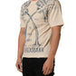 Beige Cotton Graphic Print Crew Neck T-shirt