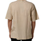Beige Cotton Graphic Print Crew Neck T-shirt