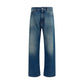 Blue Cotton Straight-Leg Jeans