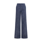 Blue Cotton Casual Pants