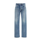 Blue Cotton Straight-Leg Jeans