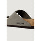 Gray Leather Flat Sandals