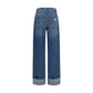 Blue Cotton Straight-Leg Jeans