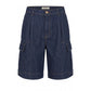 Blue Cotton Blend Men's Short