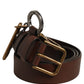 Men Brown Leather Gold Buckle Carabine Belt