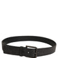 Black Leather Brushed Metal Buckle Men Belt