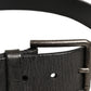 Black Leather Brushed Metal Buckle Men Belt