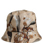 Men Beige Floral Wide Brim Bucket Capello Hat