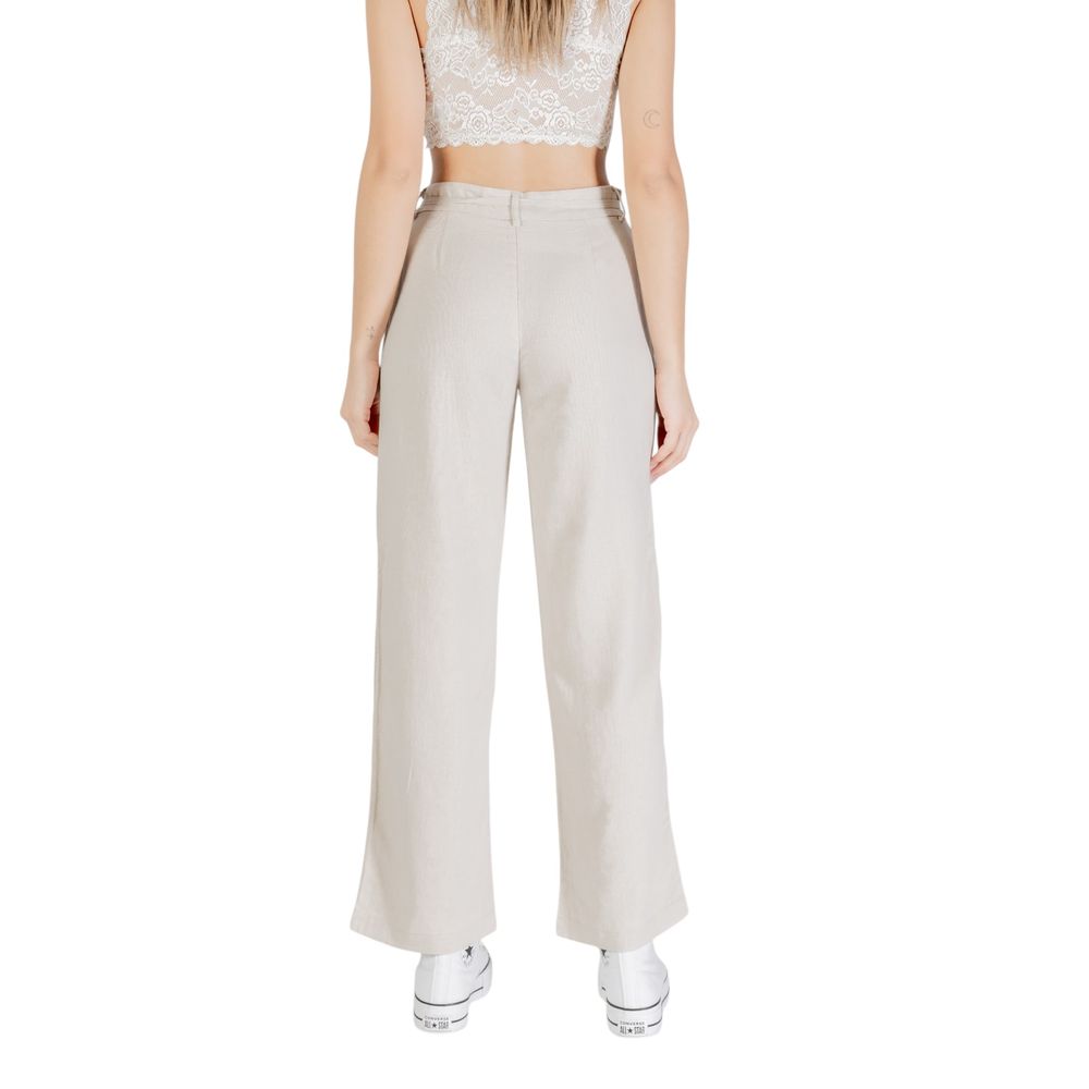 Beige Viscose Casual Pants