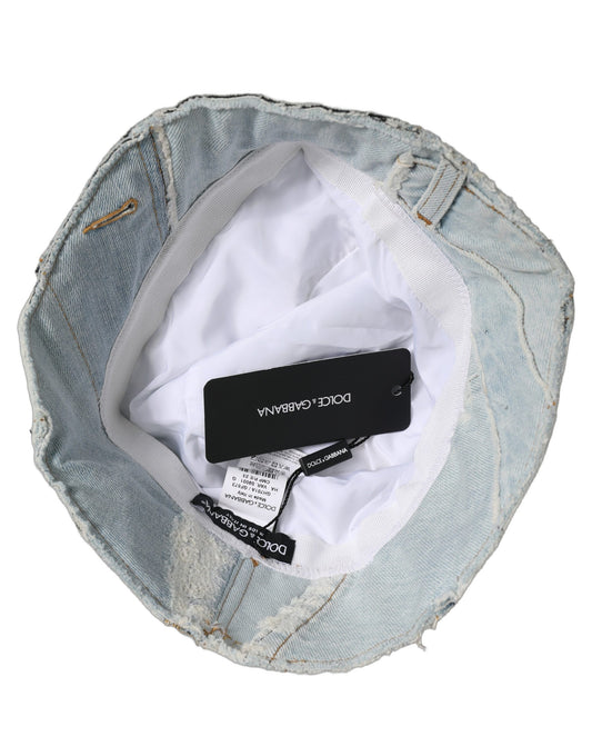Men Blue Patchwork Cotton Denim Bucket Cap Hat