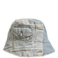Men Blue Patchwork Cotton Denim Bucket Cap Hat