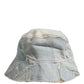 Men Blue Patchwork Cotton Denim Bucket Cap Hat